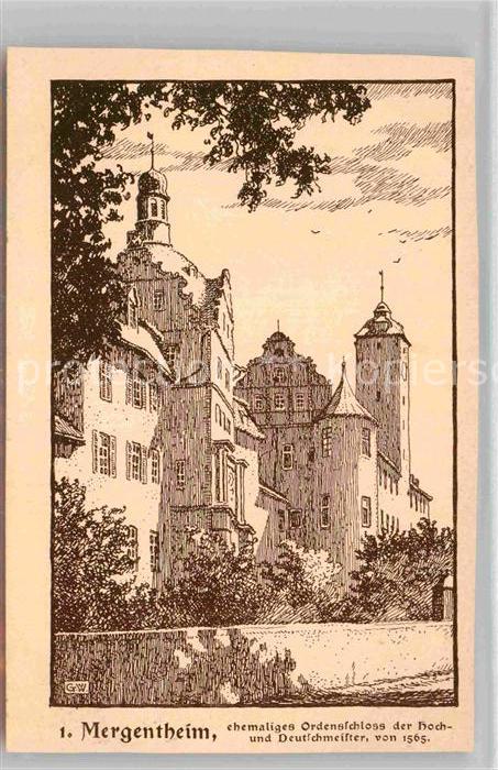 Mergentheim Bad Ordensschloss Hoch Deutschmeister Federzeichnung