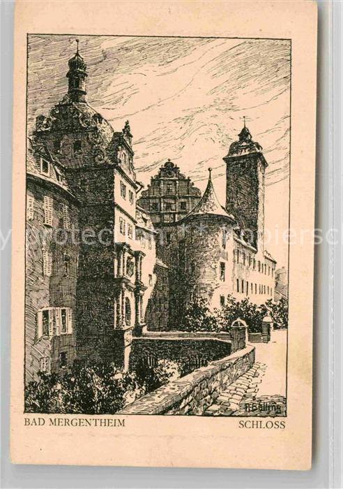 Mergentheim Bad Ordensschloss Hoch Deutschmeister Federzeichnung