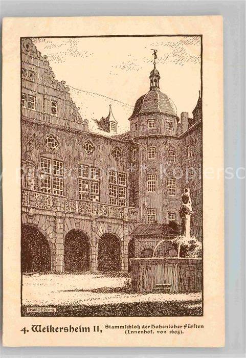 Weikersheim Stammschloss Hohenloher Fuersten Innenhof Zeichnung Wedepohl