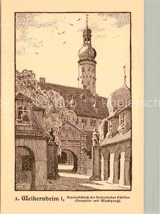 Weikersheim Stammschloss Hohenloher Fuersten Haupttor Wachgang Federzeichnung We