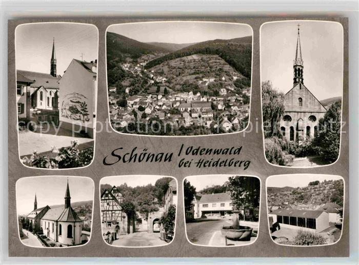 Schoenau Odenwald Kirchen Brunnen Panorama