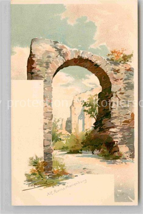 Alf Mosel Ruine Marienberg Kuenstlerkarte
