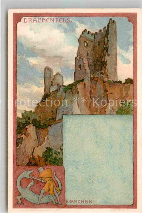 Koenigswinter Ruine Drachenfels Kuenstlerkarte Franz Hein