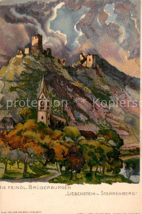 Kamp-Bornhofen Burgen Liebenstein und Sterrenberg Kuenstlerkarte