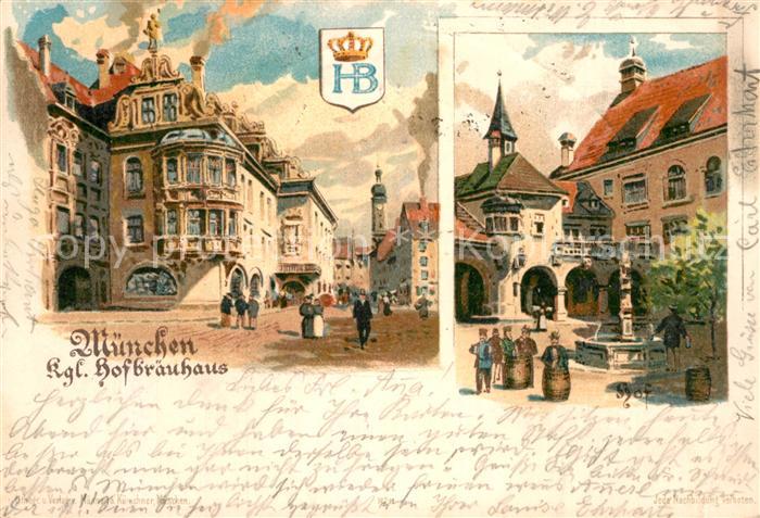 Muenchen Bayern Koenigliches Hofbraeuhaus Brunnen Hof Kuenstlerkarte