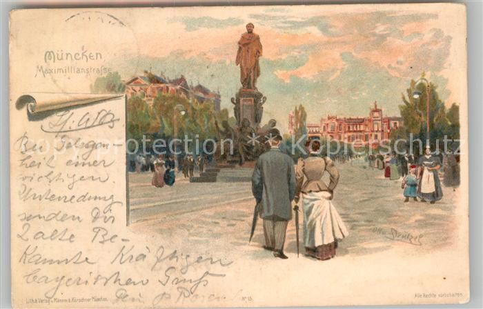 Muenchen Bayern Maximilianstrasse Kuenstlerkarte