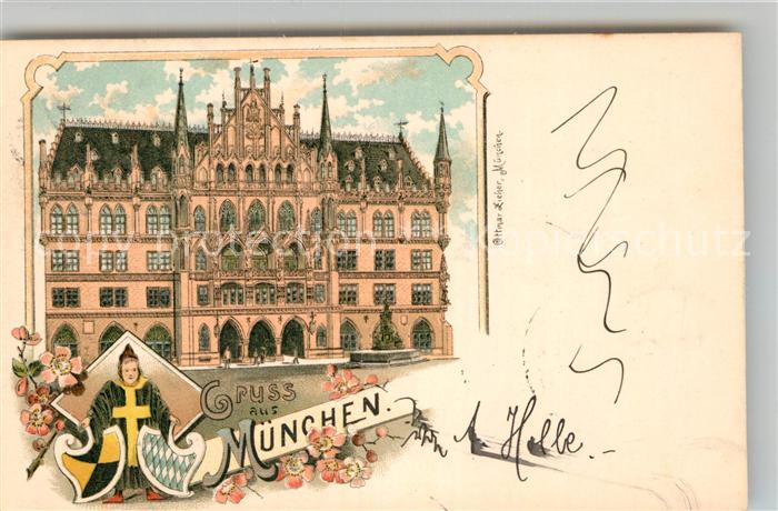 Muenchen Bayern Rathaus Marienplatz Litho