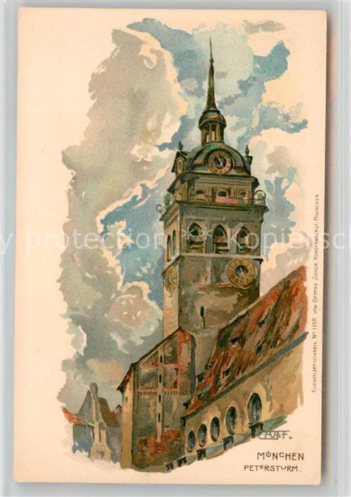 Muenchen Bayern Petersturm Kuenstlerkarte