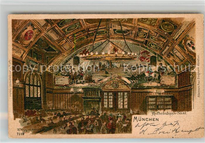 Muenchen Bayern Hofbraeuhaus Saal Kuenstlerkarte