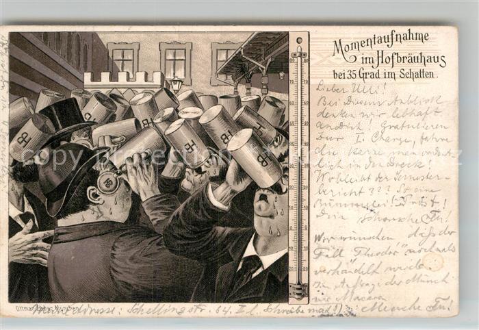 Muenchen Bayern Momentaufnahme Hofbraeuhaus 35 Grad im Schatten