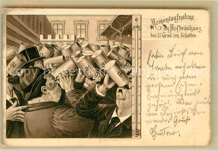 Muenchen Bayern Hofbraeuhaus Momentaufnahme 35 Grad im Schatten