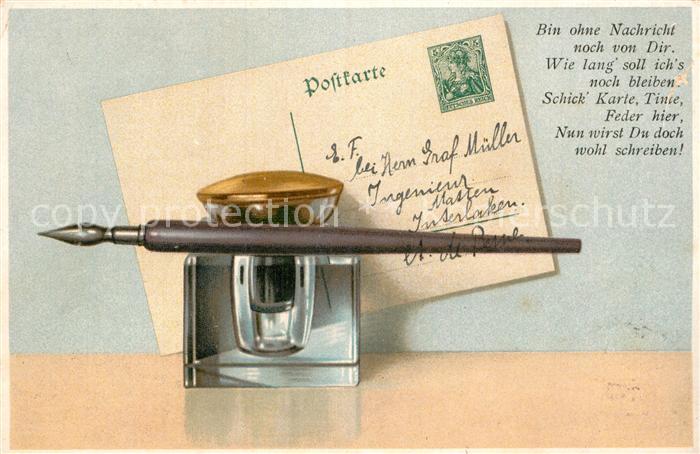 Postkarte auf Ak Tintenfueller Tinte Gedicht