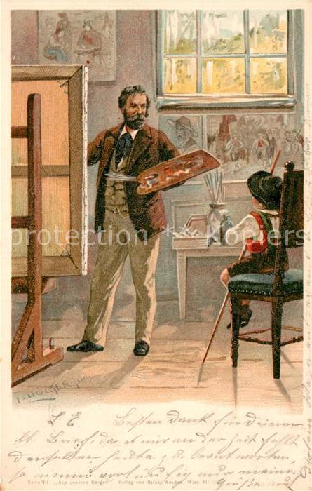 Doecker E. Künstler Staffelei Farbpalette Litho