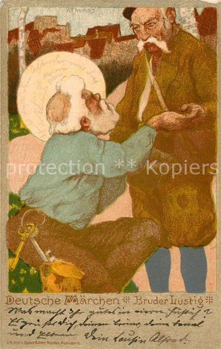 Maerchen Sagen Bruder Lustig Litho Künstlerkarte V. Th