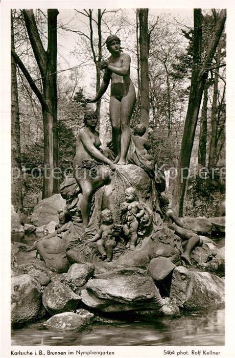 Foto Kellner Rolf Nr. 5464 Karlsruhe Brunnen Nymphengarten
