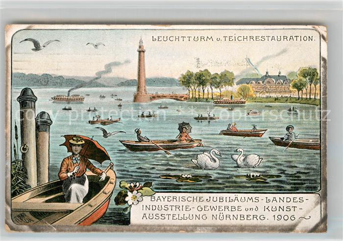 Ausstellung Bayr Landes Nuernberg 1906 Leuchtturm Teichrestaurant