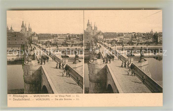 Stereoscopkarte Wuerzburg Alte Bruecke