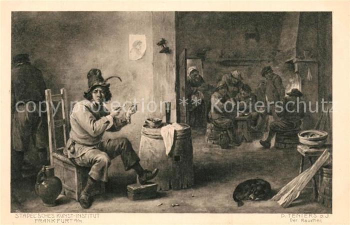 Kuenstlerkarte D. Teniers Der Raucher