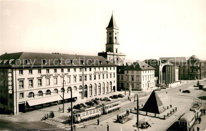 Strassenbahn Karlsruhe Marktplatz Modehaus Carl Schö