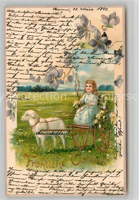 Ostern Easter Paques Lamm Kind Veilchen Litho