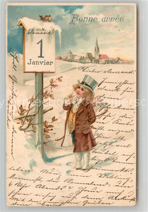 Neujahr 1. Januar Elfe Kind Zylinder Litho