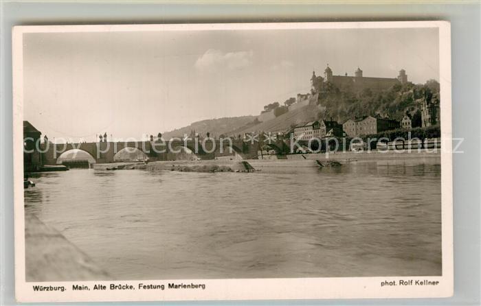Foto Kellner Rolf Nr. 7534 Würzburg Main Alte Brücke Festung
