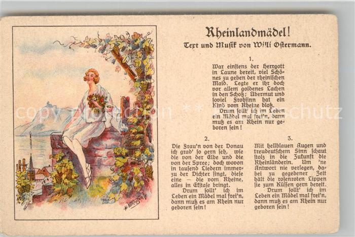 Liederkarte Rheinlandmädel Künstlerkarte Ad. Volkho