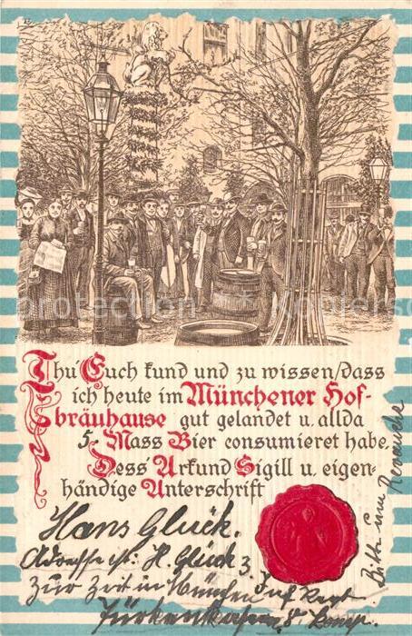 Muenchen Bayern Hofbraeuhaus Hof Trinkkarte