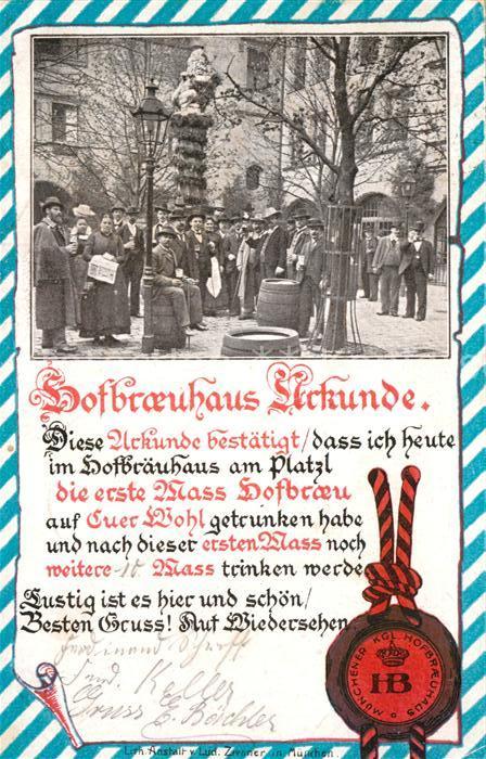 Muenchen Bayern Hofbraeuhaus Trinkkarte