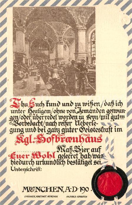 Muenchen Bayern Hofbraeuhaus Trinkkarte