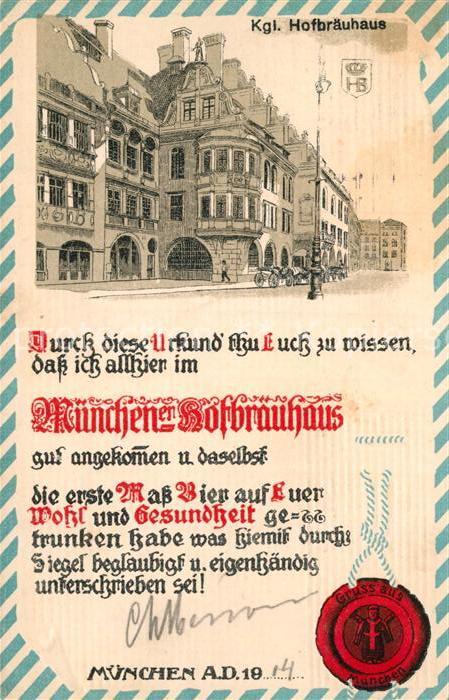 Muenchen Bayern Hofbraeuhaus Trinkkarte