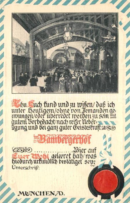 Muenchen Bayern Hofbraeuhaus Trinkkarte