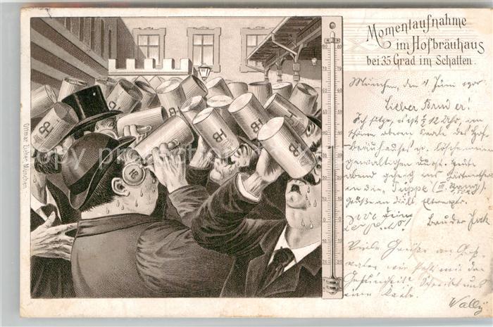 Muenchen Bayern Momentaufnahme Hofbraeuhaus bei 35 Grad im Schatten