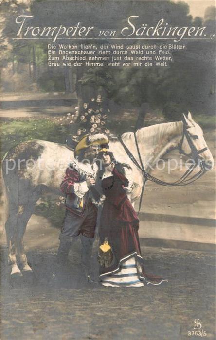 Bad Saeckingen Trompeter mit Frau Pferd und Vers