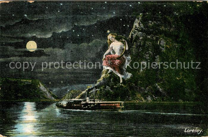 St Goarshausen Sage der Loreley bei Nacht