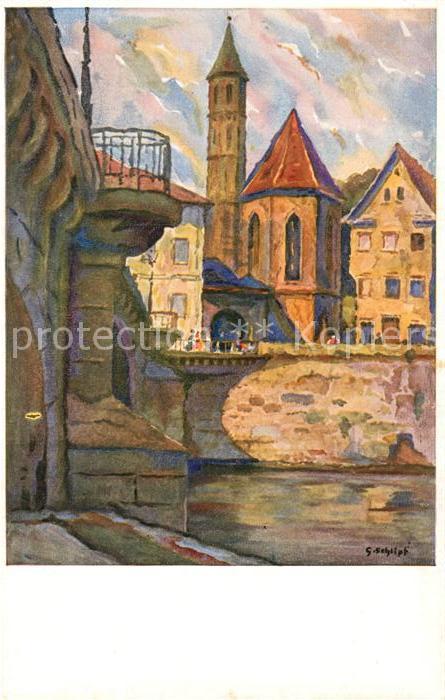 Schwaebisch Hall Henkersbruecke mit Sankt Johann