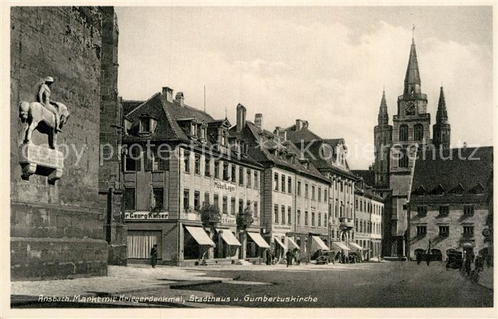 Ansbach Mittelfranken Markt Kriegerdenkmal Stadthaus Gumbertuskirche