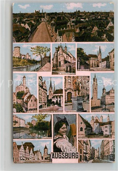 Augsburg Teilansicht Unterer Graben Sankt Ulrich Perlachturm Dom Carolinenstrass