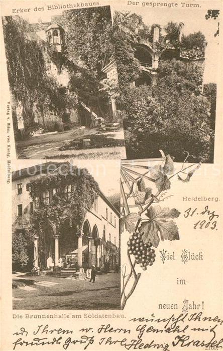 Heidelberg Neckar Gesprengter Turm Erker der Bibliothek Brunnenhalle