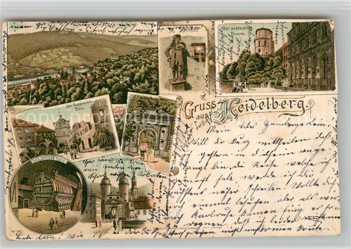 Heidelberg Neckar Panorama Fass Denkmal Schloss Achteck Turm