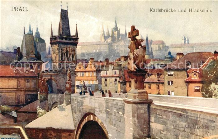 Prag Prahy Prague Karlsbruecke und Hradschin