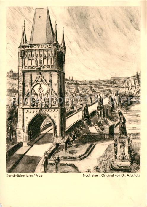Prag Prahy Prague Karlsbrueckenturm Kuenstlerkarte