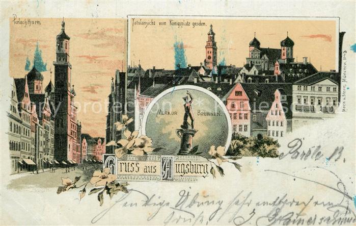 Augsburg Perlachturm Koenigsplatz Merkurbrunnen