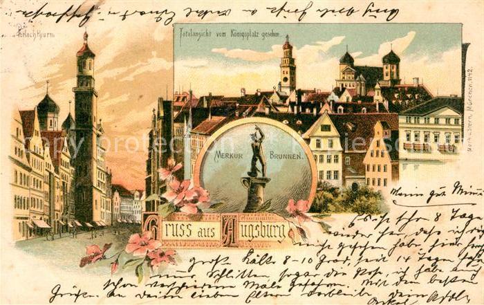 Augsburg Koenigsplatz Perlachturm Merkurbrunnen