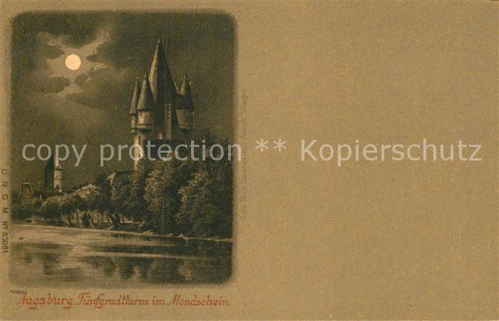 Augsburg Fuenfgradturm Mondschein