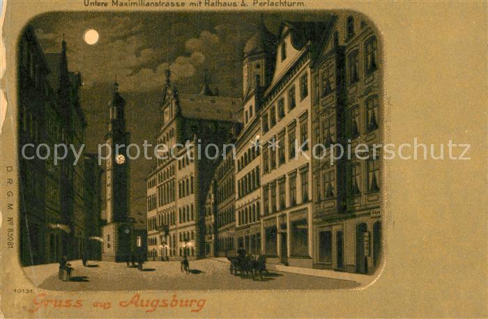 Augsburg Unsere Maximilianstrasse Rathaus Perlachturm Mondschein