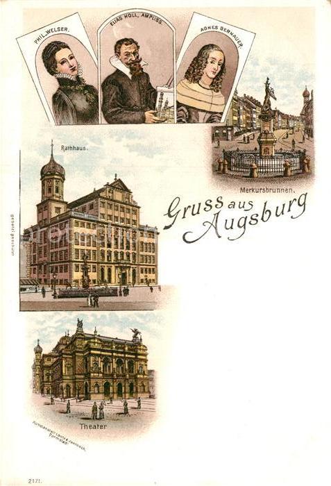 Augsburg Rathaus Merkurbrunnen Portraits Welser Bernauer Holl Rathaus