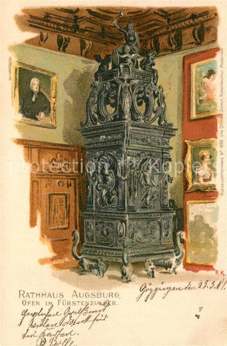 Augsburg Rathaus Ofen Fuerstenzimmer Kuenstlerkarte