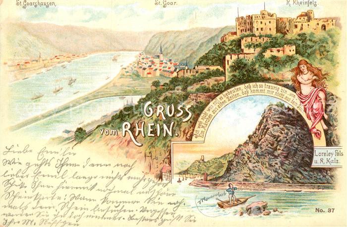 Goarshausen St Sankt Goar Rheinels Loreley Fels Kuenstlerkarte