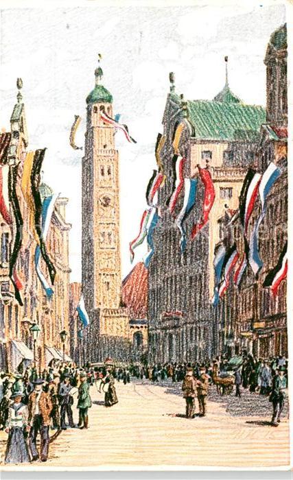 Augsburg Flaggenschmuck Rathaus Perlachturm